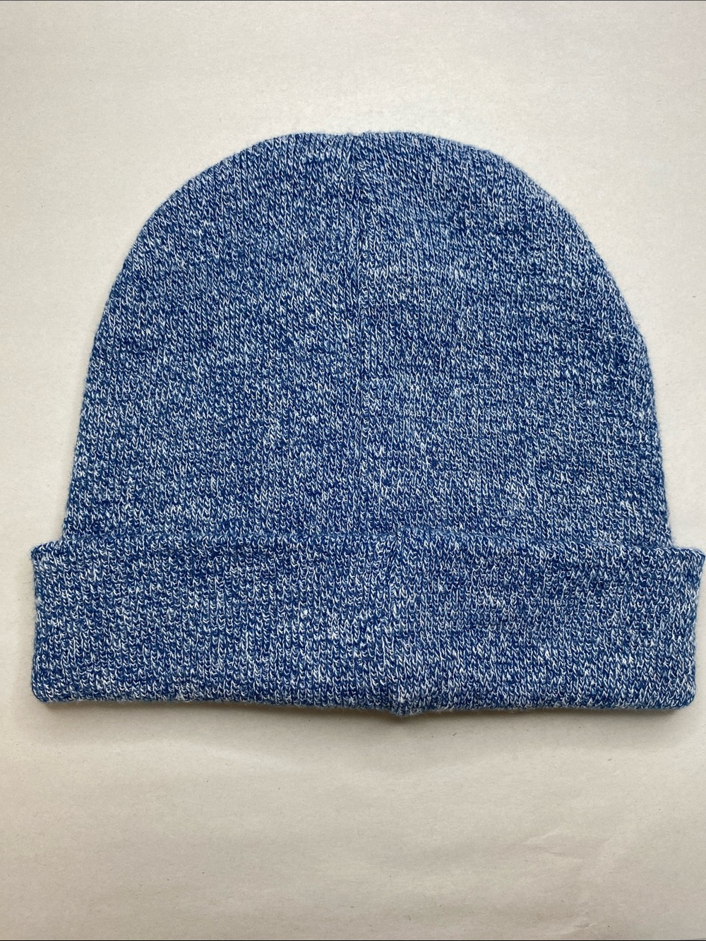 Blue Moon Logo Knit Beanie Hat Blue White Marled Cuffed Slouchy Unisex - Picture 2 of 7